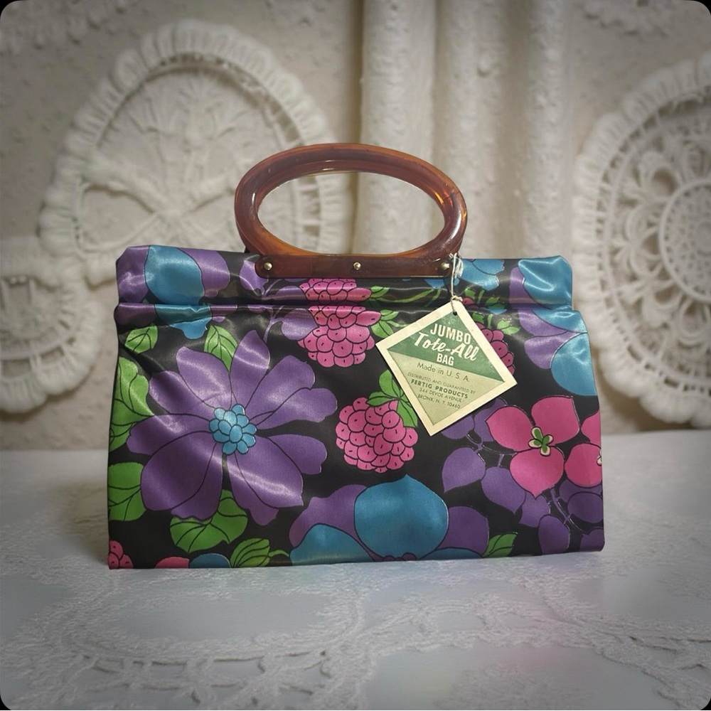 Vibrant Floral Jumbo Tote with Brown Handle